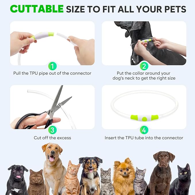Led Dog Collar - Waterproof Lighted Pet Collar Rechargeable for Night, TPU Cuttable Light Up Doggie Collar for Small, Medium, Large Dogs Walking (Green)
