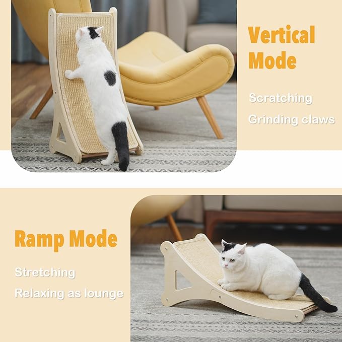 Curved Cat Scratcher, L-Shaped Sisal Cat Scratching Pad for Indoor Cats, 25.6" Cat Furniture Protector with Interactive Mouse Toy, Durable Scratch Board