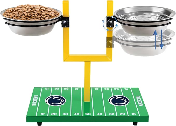 NCAA Penn State Nittany Lions Goalpost Football Field Dog Feeder – Adjustable Elevated Dog Bowls with Stand, 2 Stainless Steel Bowls, Non-Slip Rubber Feet, Raised Pet Feeder for Large & Small Dogs