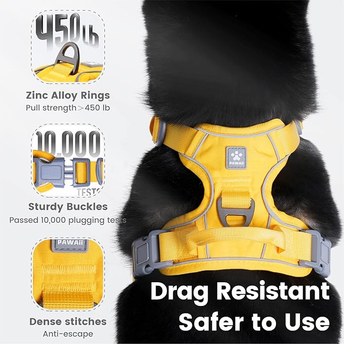 Pawaii No Pull Dog Harness with Pet ID Tag,Reflective Strips No Choke Front O Ring Breathable Mesh Adjustable Soft Padded Pet Vest with Easy Control Handle for Large Dogs