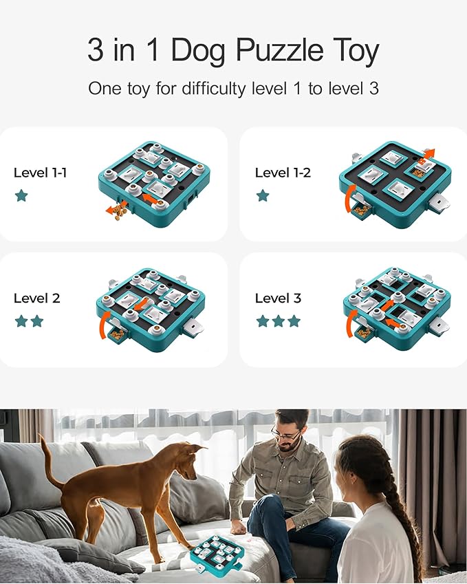 Dog Puzzle Toys, Level 3 in 1 Interactive Dog Toys for Boredom, Funny Feeding Toy for IQ Training Brain Stimulating, Treat Dispenser Dog Toy for Large Medium Small Dogs