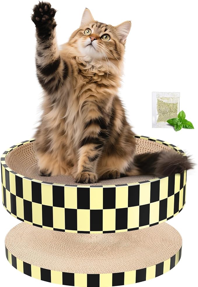 Cat Scratcher, Cardboard Cat Scratchers for Indoor Cats, Large Cat Scratching Board, Round Bowl Cat Scratch Pad Bed (Checkerboard)