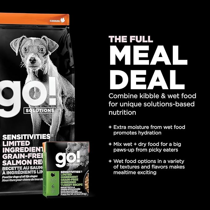 Go! Solutions Sensitivities Limited Ingredients, Grain-Free Dry Dog Food, Small Bites Salmon Recipe for Sensitive Stomach, 3.5 lb Bag