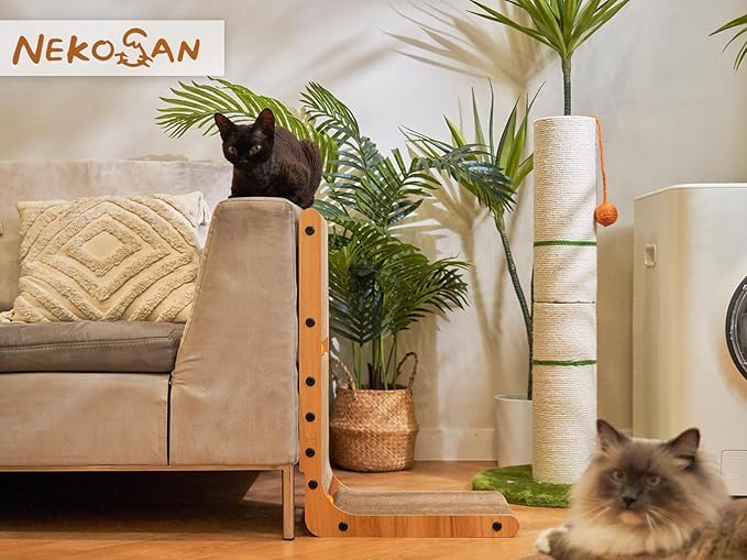 Nekosan Cat Scratching Post, 32 Inch Tall Scratching Post for Indoor Cats, 5.5 Inch Large Sisal Cat Scratcher Post, Cute Cat Scratcher with Interactive Cat Ball Toy, Protect Your Furniture, Beige