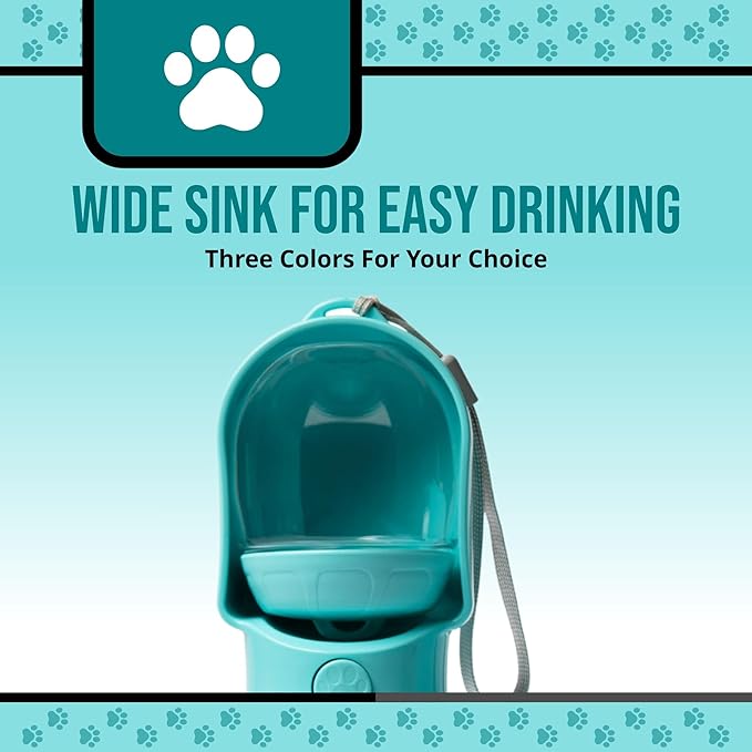 Leak Proof Portable Dog Water Bottle with Bowl – Travel Pet Water Dispenser for Walking & Hiking – Food Grade Plastic – Choose from 3 Colors (Blue, 320 ml)