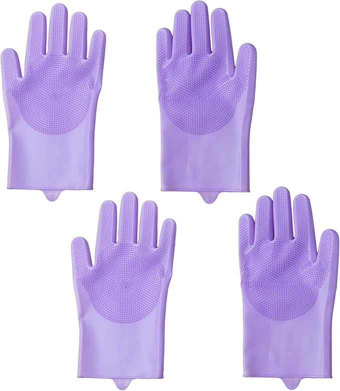 Pet Grooming Gloves,Heat-Resistant Silicone Gloves with High-Density Teeth for Enhanced Massaging and Bathing of Dogs and Cats (Purple, 2 Pair)