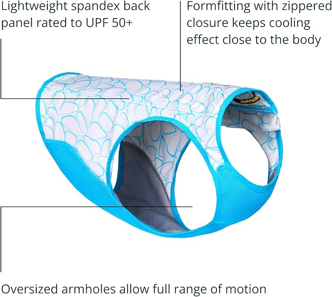 Ruffwear, Swamp Cooler Zip Dog Vest, Evaporative Cooling for Hot Weather, Biolumin Blue, Small