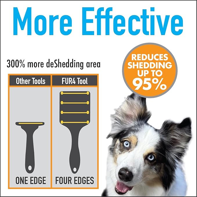 FUR4 deShedding Dog Brush for Long Hair Dogs - Dog Grooming Tools with 4 Composite Carbon Fiber Edges to Remove Loose Fur & Reduce Shedding - Gentle & Effective Grooming Brush for Long Hair Dogs