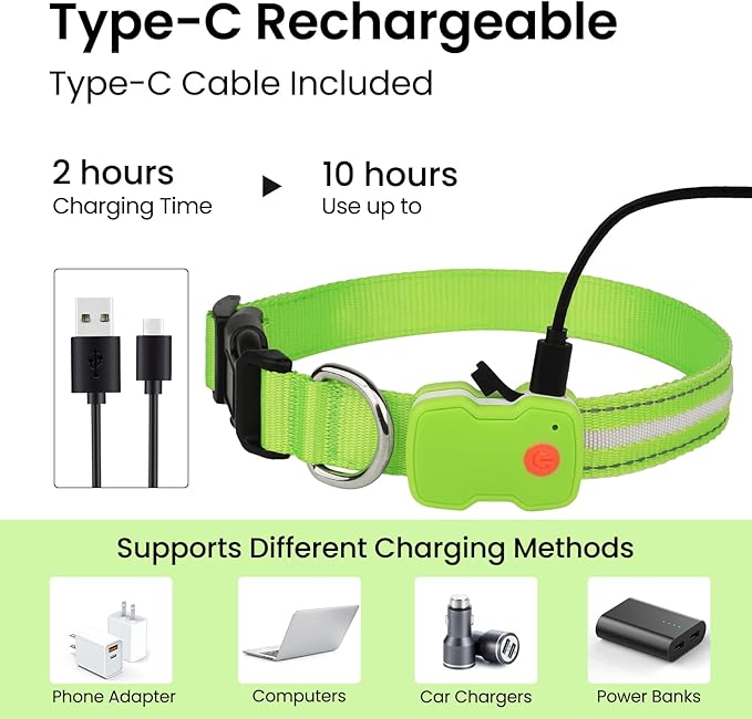 MASBRILL Light Up Dog Collar - RGB LED Flashing, Rechargeable, Water-Resistant Glow Up Night Walking Collar for Small to Large Dogs