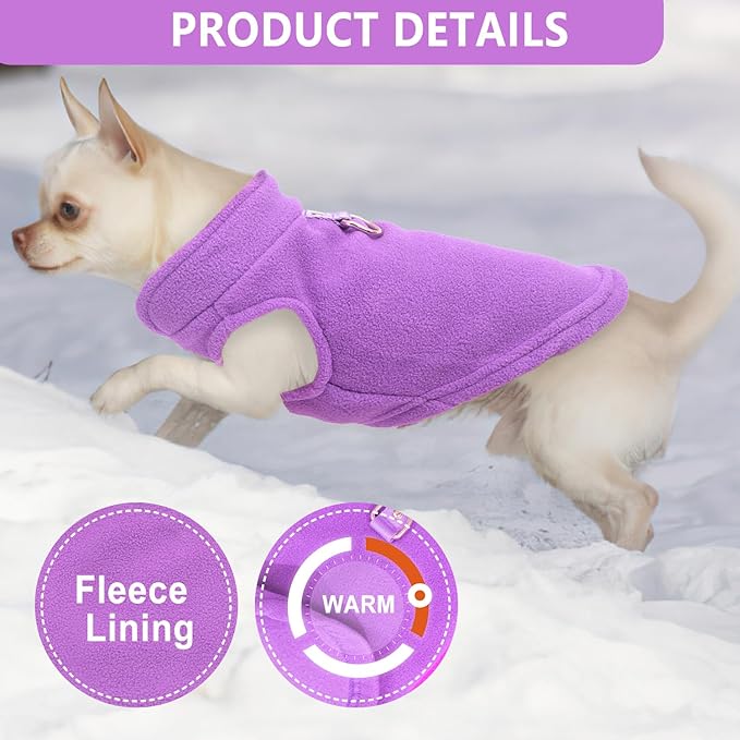 2 Pack Dog Sweater with Leash Ring Winter Warm Pet Sweater Thick Clothes Coat Fleece Dog Sweaters for Medium to Large Dogs Girl Boy for French Bulldog, Dachshund (Pink,Purple, XX-Large)