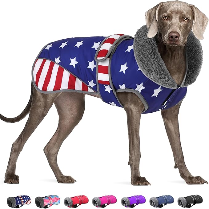 Dogcheer Dog Coat, American Flag Dog Jacket Waterproof Puppy Winter Coat for Cold Weather, Reflective Adjustable Pet Snow Jacket Fleece Sweater for Small Medium Large Dogs - USA Flag, 3XL