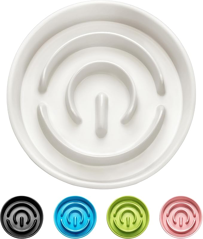Ceramic Slow Feeder Dog Bowls, 0.6 Cup Slow Feeder for Small Dogs and Cats, Puzzle Maze Bowl, Prevents Choking, 6in, White