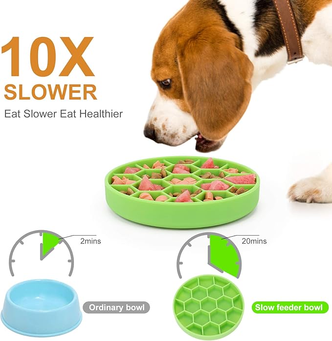 Pawow Silicone Slow Feeder Dog Bowls, Interactive Dog Bowl with Suction Cups, Honeycomb Shape & Non-Slip Design, Boredom and Anxiety Reducer Slow Feeder for Large, Medium, Small Breed Pet