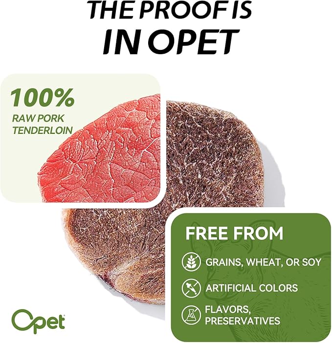 OPET Freeze Dried Cat Treats, Single Ingredient Grain Free High Protein Pet Food for Cats and Dogs, Healthy Training Snacks,Freeze Dried Pork Sliced Fillets (Pork, 5.92 Ounce)