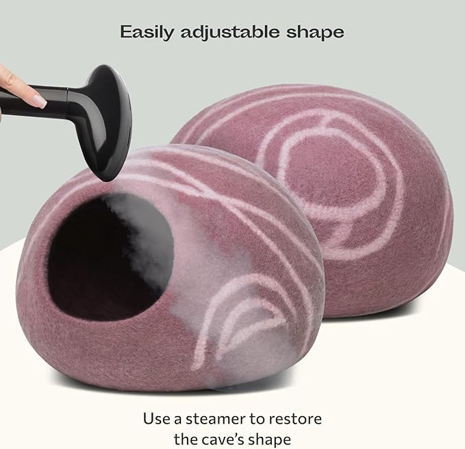 MEOWFIA Cat Cave – Premium Felt Cat Bed for Indoor Cats, Handmade 100% Merino Wool (Light Shades) (Large, Pink)