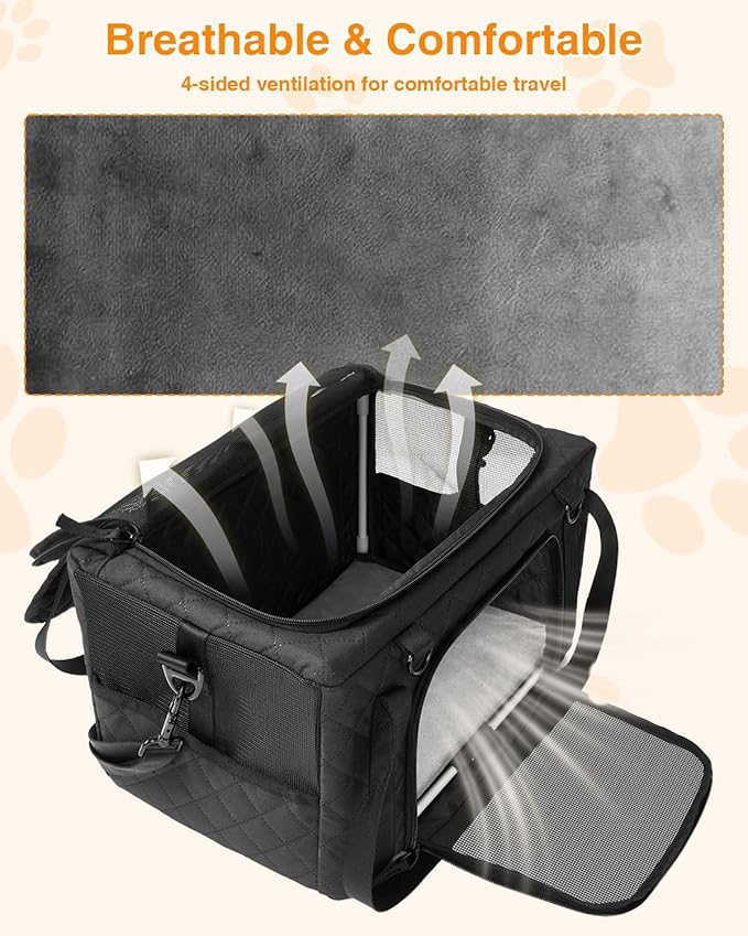 PETUX Small Cat Carrier - Pet Carrier Airline Approved for Kitten Under 10 lb - Escape-Proof, Foldable & Portable Cat Carriers for Travel, Vet Visits with Removable Bag, Safety Buckle & Leash - Black