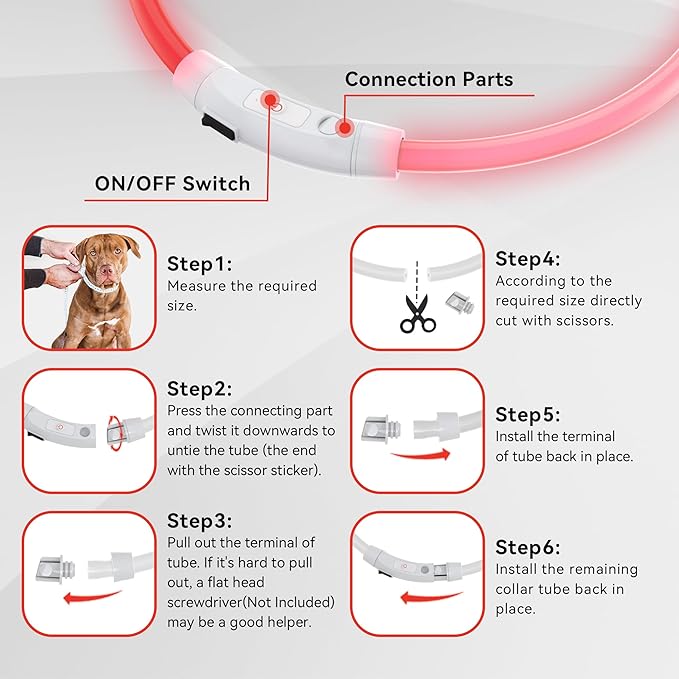 7 Colors in 1 Led Light Up Dog Collar Rechargeable Waterproof, Glow in Dark Dog Collar, TPU Cuttable Lighted Dog Collars for Night Walking Charging USB, Safety for Small Medium Large Dogs Colorful