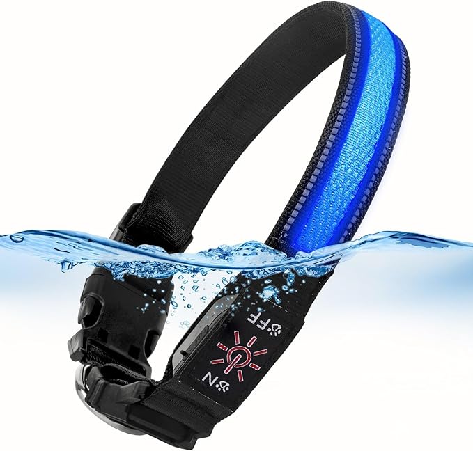 Upgraded Air Tracker Tags Dogew Collar with QR Code & LED Light, IP68 Waterproof Rechargeable Pet Collar with Reflective Strips, Heavy Duty Dog Collars for Small/Medium/Large Dogs (Blue, M(16-20 in))