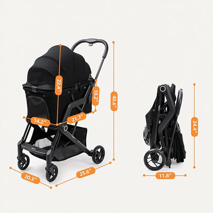 Dog Cat Stroller, Suitable for Dogs and Cats Weighing No More Than 66 Pounds, Foldable 4 Wheels Pet Strollers, Travel Small Dog Pet Stroller with 4 Wheels (Black)