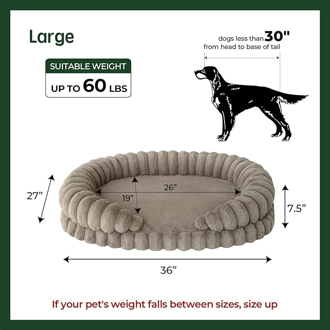 BALANCE Calming Dog Bed for Large Sized Dogs, 36 Inches Oval Washable Pet Bed with Sides, Orthopedic Pet Couch Sofa with Non-Slip Bottom, Oatmeal
