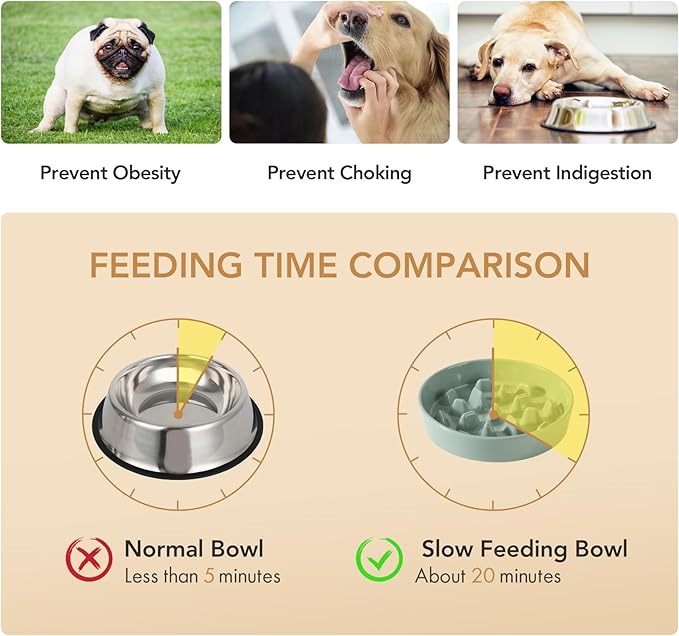 9.5inch Ceramic Dog Raised Slow Feeder Set, Elevated Bowl with Wooden Stand for Large Dog, Slow Feeder Dish for Fast Easters, Stop Bloat(Light Green, Single Bowl+ Stand)