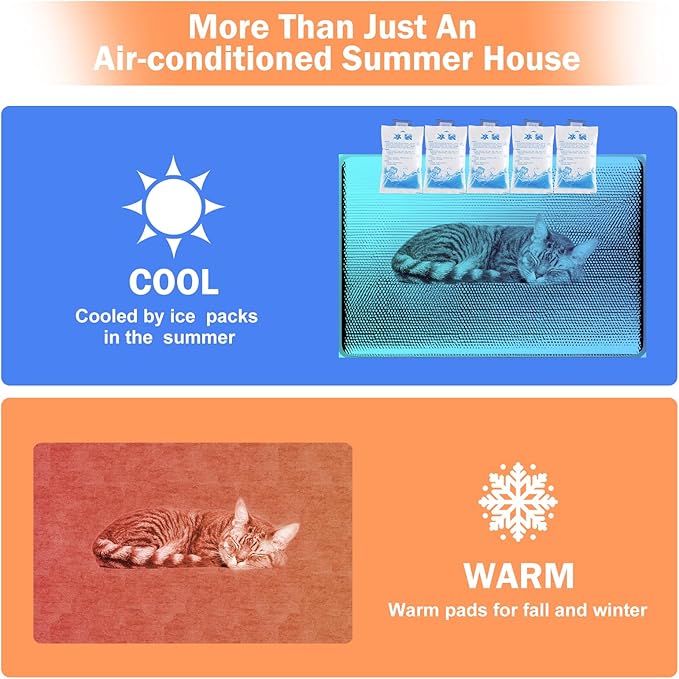 Heated Cat House for Outside Pets in Winter,Winter Shelter for Indoor Outdoor Ferals,Cats & Small Dogs with Heating Pad,Kitty Heated House with Waterproof Suitable for All Seasons(28"D x 17"W x 18"H)
