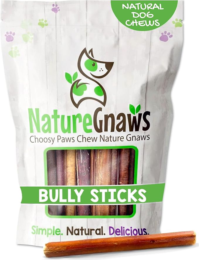 Nature Gnaws Bully Sticks for Dogs 5-6" (8oz) - Mixed Thickness - Long Lasting for Aggressive Chewers and Large Dogs - Natural Beef Dog Chew Bones