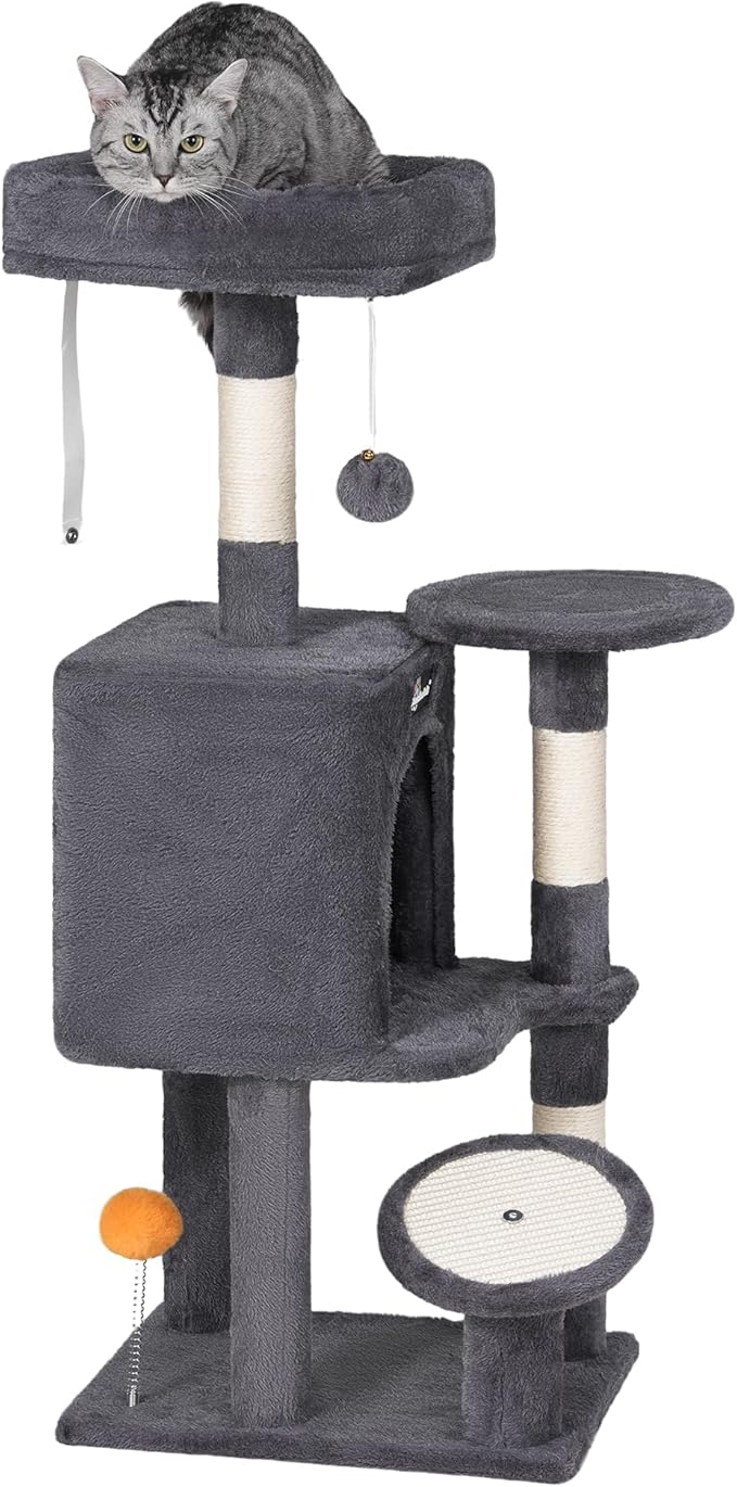 FourFurPets Small Cat Tree, Multi-Level Cat Tree for Indoor Cats, Cat Tower with Scratching Post, Cat Condo for Kittens, Dark Gray