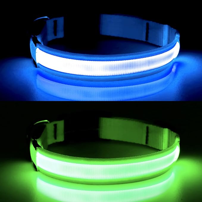 YFbrite Ultra Light Adjustable LED Dog Collar, Light up Dog Collars Rechargeable Glowing in The Dark Collars Visiblity & Safety for Small, Medium, Large Dogs (Blue, X-Large)