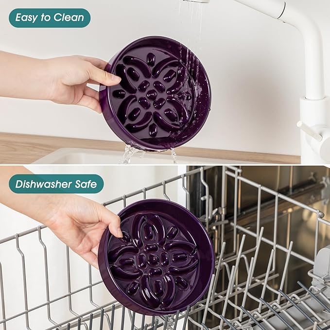 vancasso Ceramic Slow Feeder Dog Bowls, Puzzle Dog Food Bowls with Floral Maze, Anti -Slip Pet Food Dish for Small Breed, 0.6 Cups, Purple