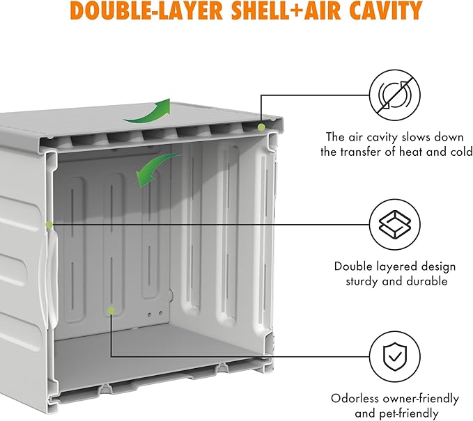 Plastic Outdoor Cat House Weatherproof&Insulated,Waterproof Elevated Cat Shelter Stackable Pet House Cat Wave for Outdoor Indoor Use with Bed Cushion (Grey)