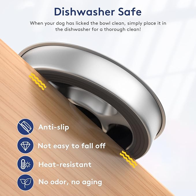 Stainless Steel Non Slip Slow Feeder Dog Bowl, 4 Cup Metal Dog Food Bowl for Medium and Large Dogs, Slows Down Fast Eating Pets, Fun Bloat Stop Pet Bowl