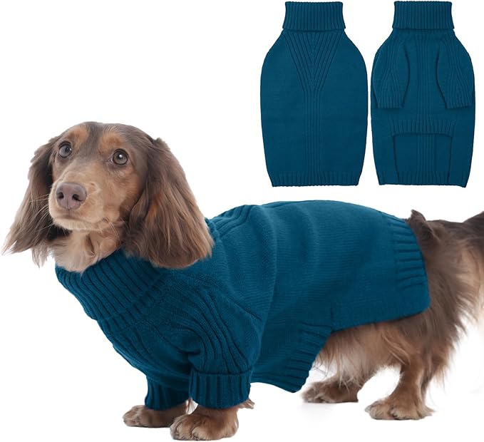 IECOii Dachshund Sweater,Turtleneck Dog Sweater for Small Medium Dogs Girl,Stretchy & Breathable,Warm Knitted Pullover Coat,High Neck Knitwear for Cold Weather Indoor & Outdoor Wear (Peacock Blue,M)