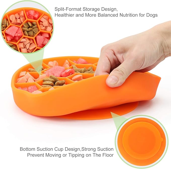 Pawow Slow Feeder Dog Bowls, Silicone Dog Bowl with Suction Cup for Fast Eaters, Non-Slip & Dishwasher Safe, Reduces Anxiety, Slow Feeding Bowl for Small Medium Large Breed Pet