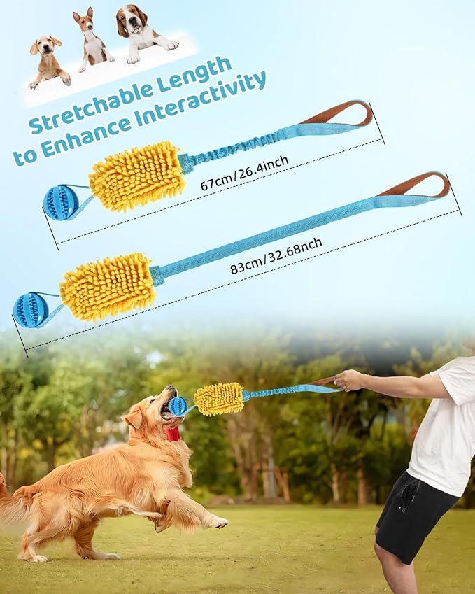 Dog Tug of War Toy, Interactive Chew Toy for Fun and Teeth Cleaning, Soft Nubby-Textured Noodle Plush with Rubber Ball, Dog Rope Toys for Training Small, Medium Large Dogs