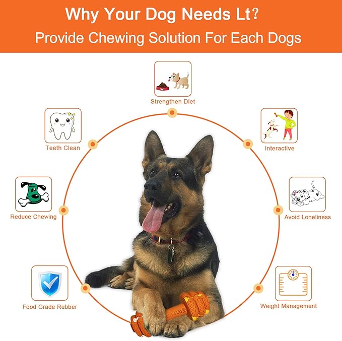 Dog Chew Toys for Aggressive Chewers,Food Grade Non-Toxic Dental Pet Toy,Tough Durable Indestructible Dog Toys for Medium Large Dogs.Orange