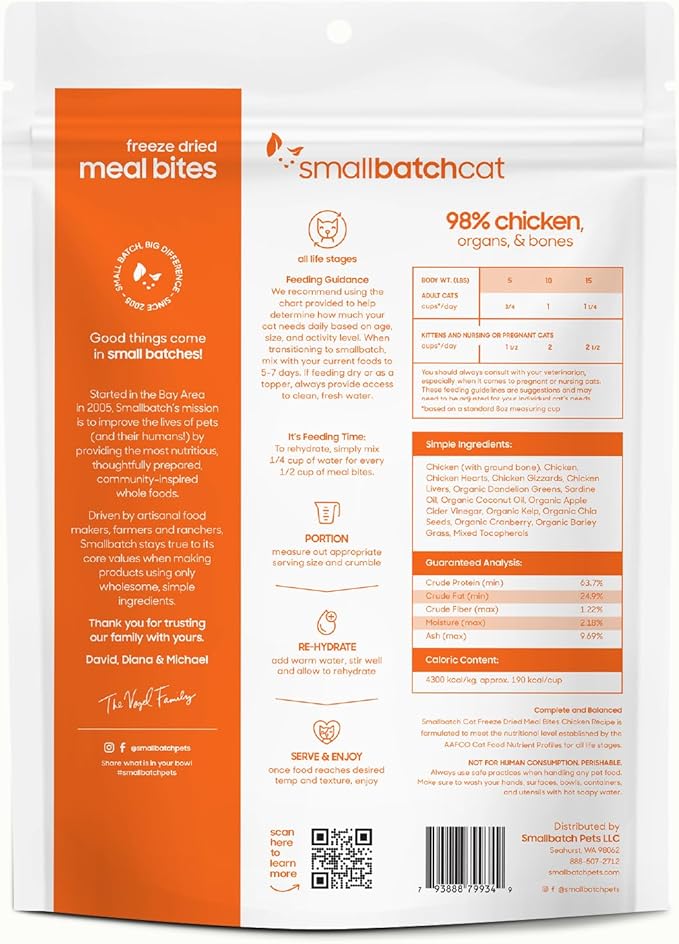 smallbatch Pets Freeze Dried Cat Treats, Raw Dry Cat Food Bites, Chicken Recipe, High Protein Food Topper or Training Treats for Cats, Humanely Sourced Meat, Made in The USA, Non GMO, 10 oz Bag