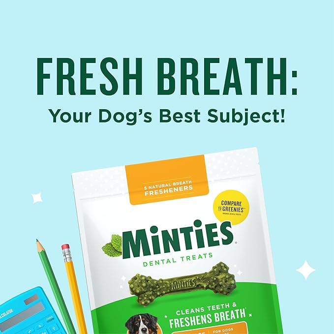 Minties Dental Chews for Dogs, 24 Count, Vet-Recommended Mint-Flavored Treats for Large Dogs Over 50 lbs, Dental Bones Clean Teeth, Fight Bad Breath, and Removes Plaque and Tartar
