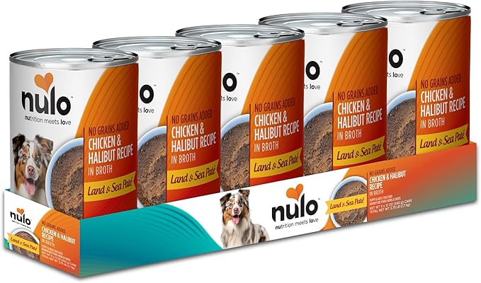 Nulo Chicken & Halibut in Broth Land & Sea Pate Wet Canned Dog Food, 12 Ounce, Cans Pack of 5