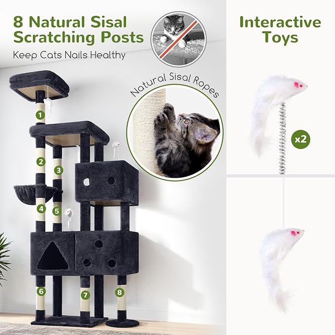 Globlazer Extra Large Cat Tower, 81-inch Tall Cat Tree for Big Cats 20 lbs, XXL Heavy Duty Cat Scratching Tower for Indoor Adult Cats with 3 Cat Condos, 8 Scratching Posts, F81, Dark Grey