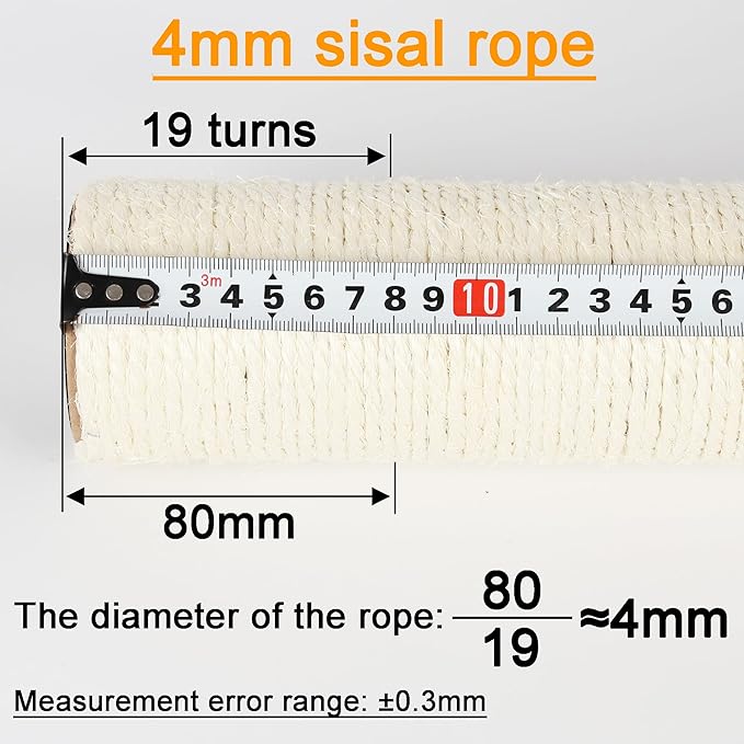 2.9in 7.4cm Diameter Cat Scratching Post Replacement Sisal Pole Parts for Cat Tower (M10, 30cm/11.8in)