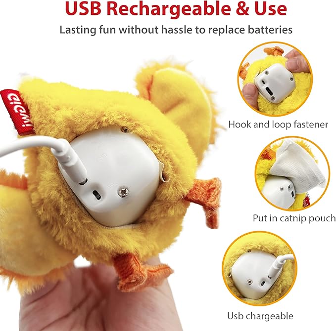 PETGEEK GiGwi Chirping Bird Cat Toys Realistic Bird Plush Toy - Perfect Melody Chaser Toys for Bored Indoor Adult Cats - Includes Hanging Loop for Cat Dancer (Chicken, Upgrade Flapping)