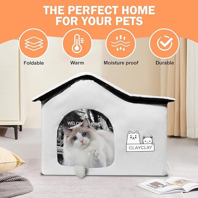 Heated Cat House for Outside Pets in Winter,Winter Shelter for Indoor Outdoor Ferals,Cats & Small Dogs with Heating Pad,Kitty Heated House with Waterproof Suitable for All Seasons(21"D x 15"W x 17"H)