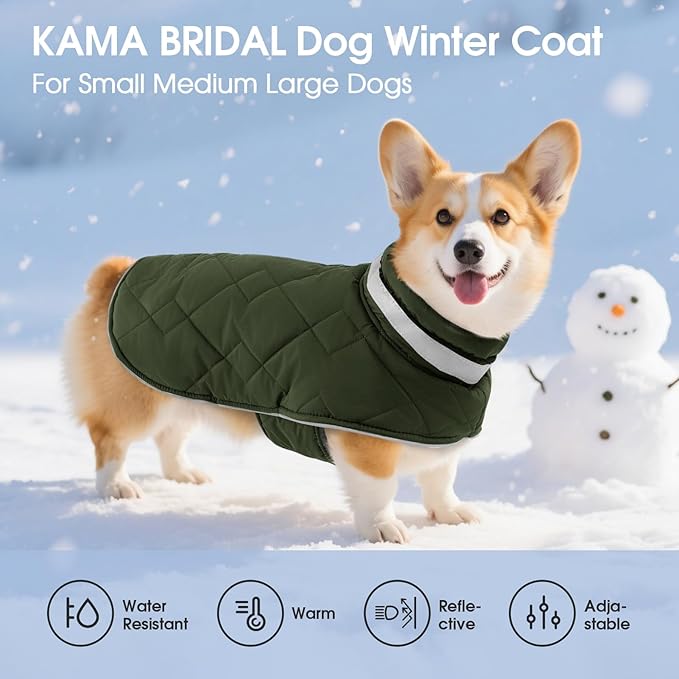 Dog Winter Coat Warm Padded Puppy Jacket Windproof Water Resistant Clothes for Small Medium Large Pets Christmas Sweater Outfit Vest(Green, XS)