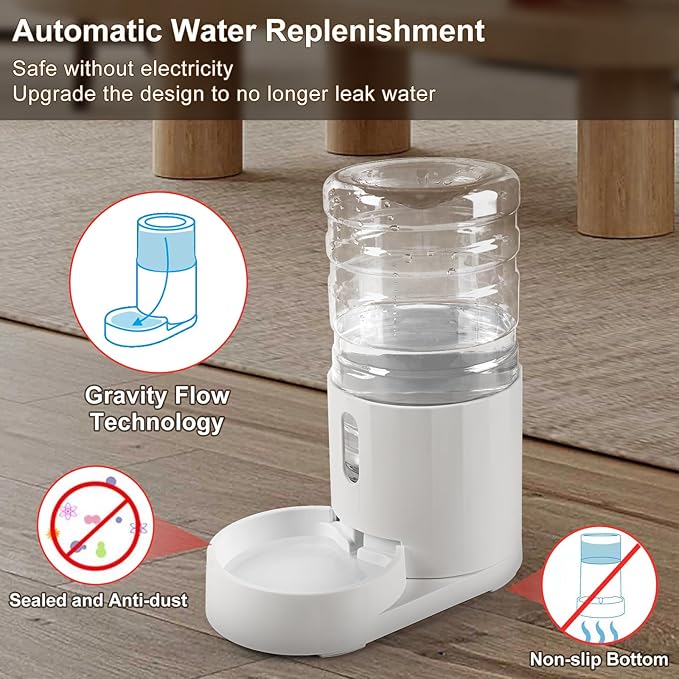 CZPET 4L Cat Water Dispenser, Automatic Gravity Cat Bowl, Visible Window, Safe and Unplugged for Pet Kitty Dog (White, 4L Water Dispenser)