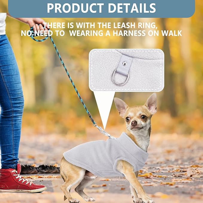 2 Pack Dog Sweater with Leash Ring Winter Warm Pet Sweater Thick Clothes Coat Fleece Dog Sweaters for Small Dogs Girl Boy for Chihuahua, French Bulldog, Dachshund,Large(12-18lbs)