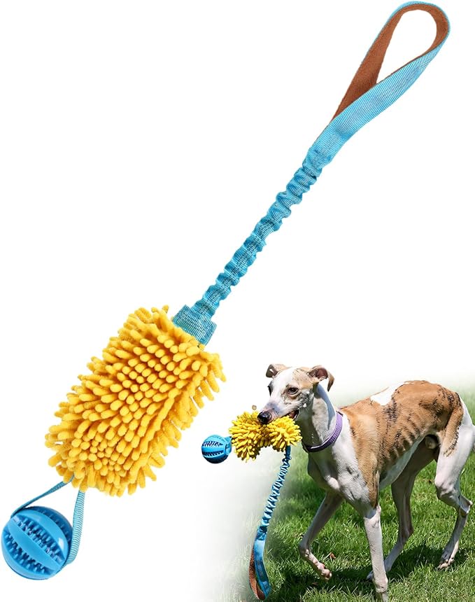 Dog Tug of War Toy, Interactive Chew Toy for Fun and Teeth Cleaning, Soft Nubby-Textured Noodle Plush with Rubber Ball, Dog Rope Toys for Training Small, Medium Large Dogs