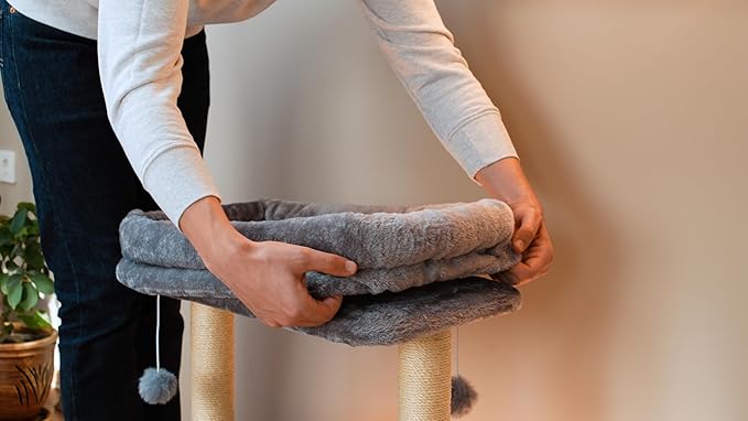 24-inch Cat Tree for Indoor Cats & Kittens – Multi-Level Cat Tower with Hammock & Scratching Post – Sturdy Perch for Large Cats – Space-Saving Small Cat Bed – Light Gray