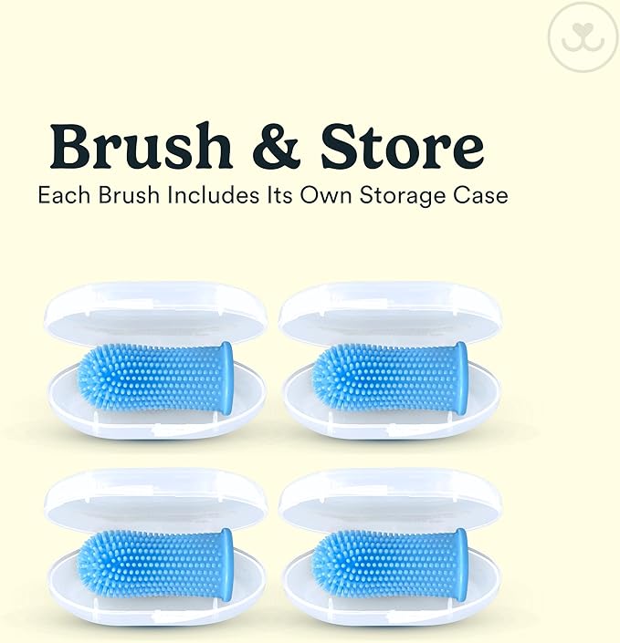 Jasper Dog Toothbrush, 360º Dog Tooth Brushing Kit, Cat Toothbrush, Dog Teeth Cleaning, Dog Finger Toothbrush, Dog Tooth Brush for Small & Large Pets, Dog Toothpaste Not Included, 4-Pack Blue