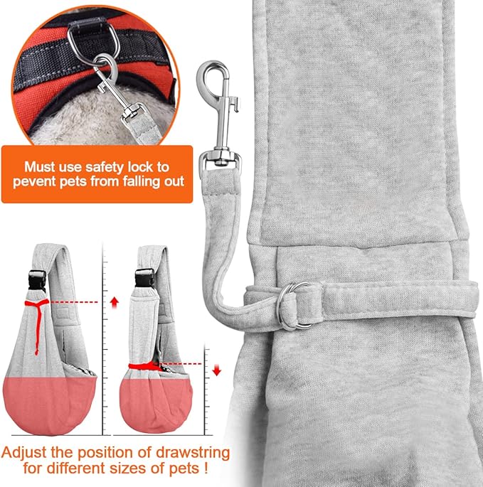 Tomkas Small Dog Sling Carrier - Zipper Pocket & Adjustable Strap - for 3-10 lbs Pets(Grey) Puppy